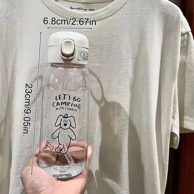 Plastic Water Bottle With Straw Large Capacity Portable Drop Resistant Cartoon Ice Suction Cup For Kids And Adults