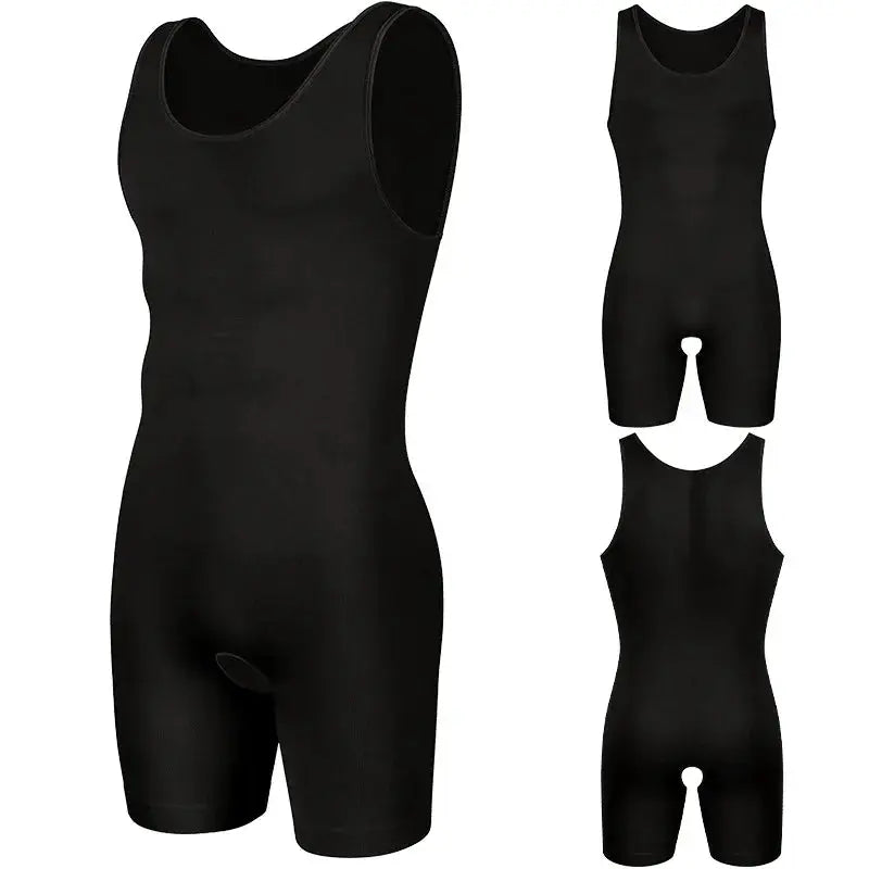 Men’s black full-body shaper sleeveless compression bodysuit with tummy control, Simples Market