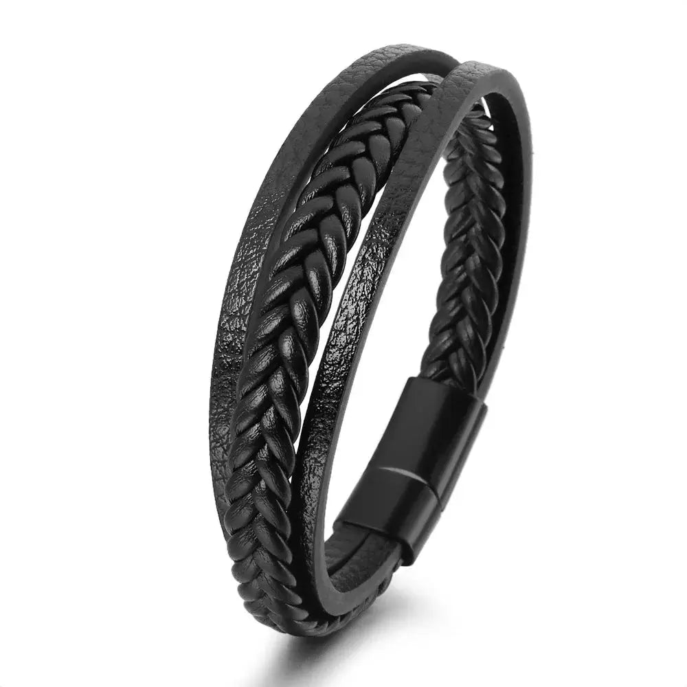 Vintage Multilayer Braided Leather Bracelet For Men Stainless Steel Rope Design Jewelry Gift