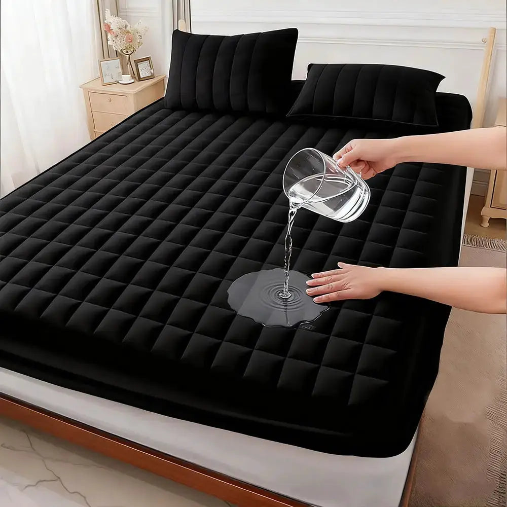 Simples Market black waterproof mattress protector pad; thick, quilted, all-season breathable cover.