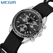 Megir Quartz Chronograph Watch Waterproof Sport Wristwatch With Nylon Strap Luminous Pointers And Date