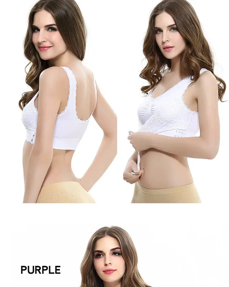 Lace cross side-buckle sports bra, white, Simples Market