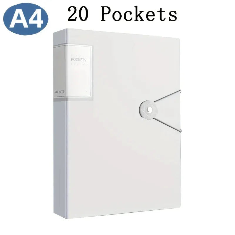 Simples Market A4 white 20-pocket binder, portfolio/document organizer with wrap-around strap