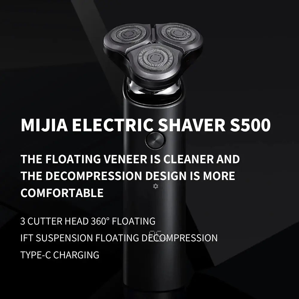 MIJIA S500 electric shaver with 3-head rotary system, black body, Type-C charging