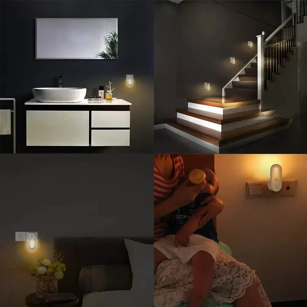 Simples Market wall plug night light with twilight sensor, warm white, energy-saving for kids room, EU/US plug, 1–2 pcs