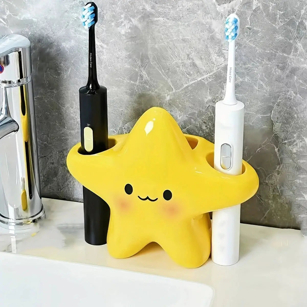 Star Shaped Toothbrush Holder With Cute Face Design For Space Saving