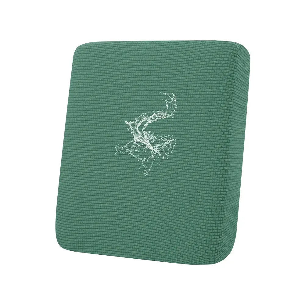 Sofa cushion cover in teal waffle jacquard for patio with elastic edges