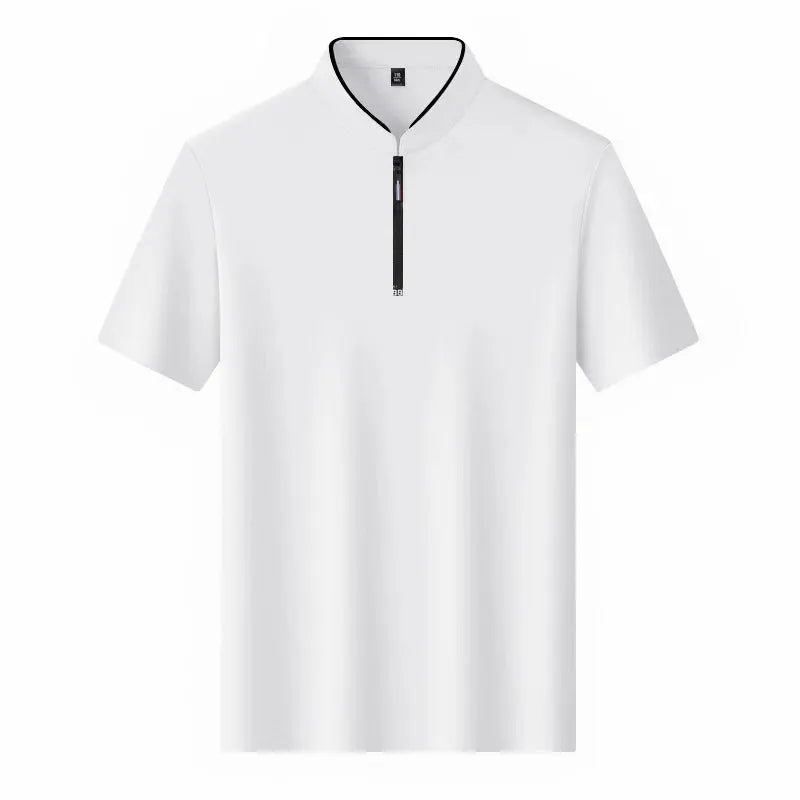 Men's white polo shirt with zipper and stand-up collar by Simples Market