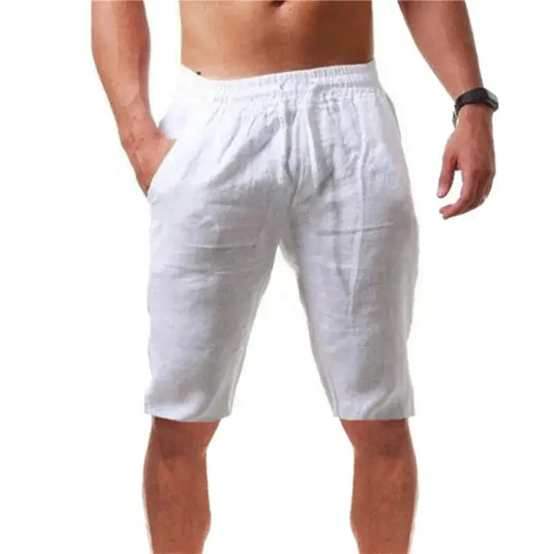 Simples Market men's white cotton shorts, breathable knee-length solid-color shorts, size S-3XL, 1PC