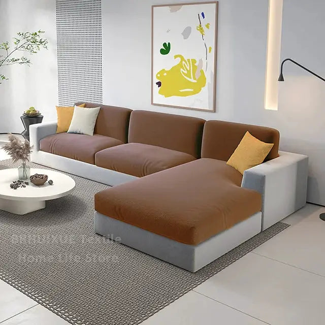 Simples Market super soft velvet sofa seat cushion cover set of 4 in brown for L-shaped sectional couch