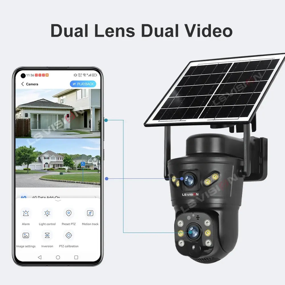 Simples Market LS VISION 4G/WiFi outdoor solar camera with dual-lens, 8MP, night vision, waterproof