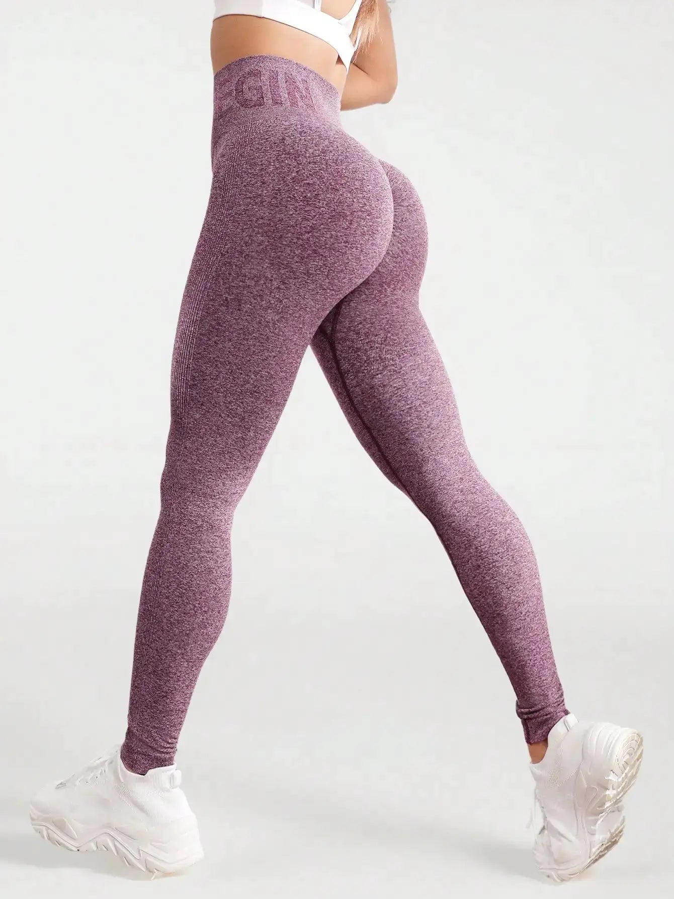 Seamless high-waisted yoga pants in pink-purple, hip-lifting fit for women