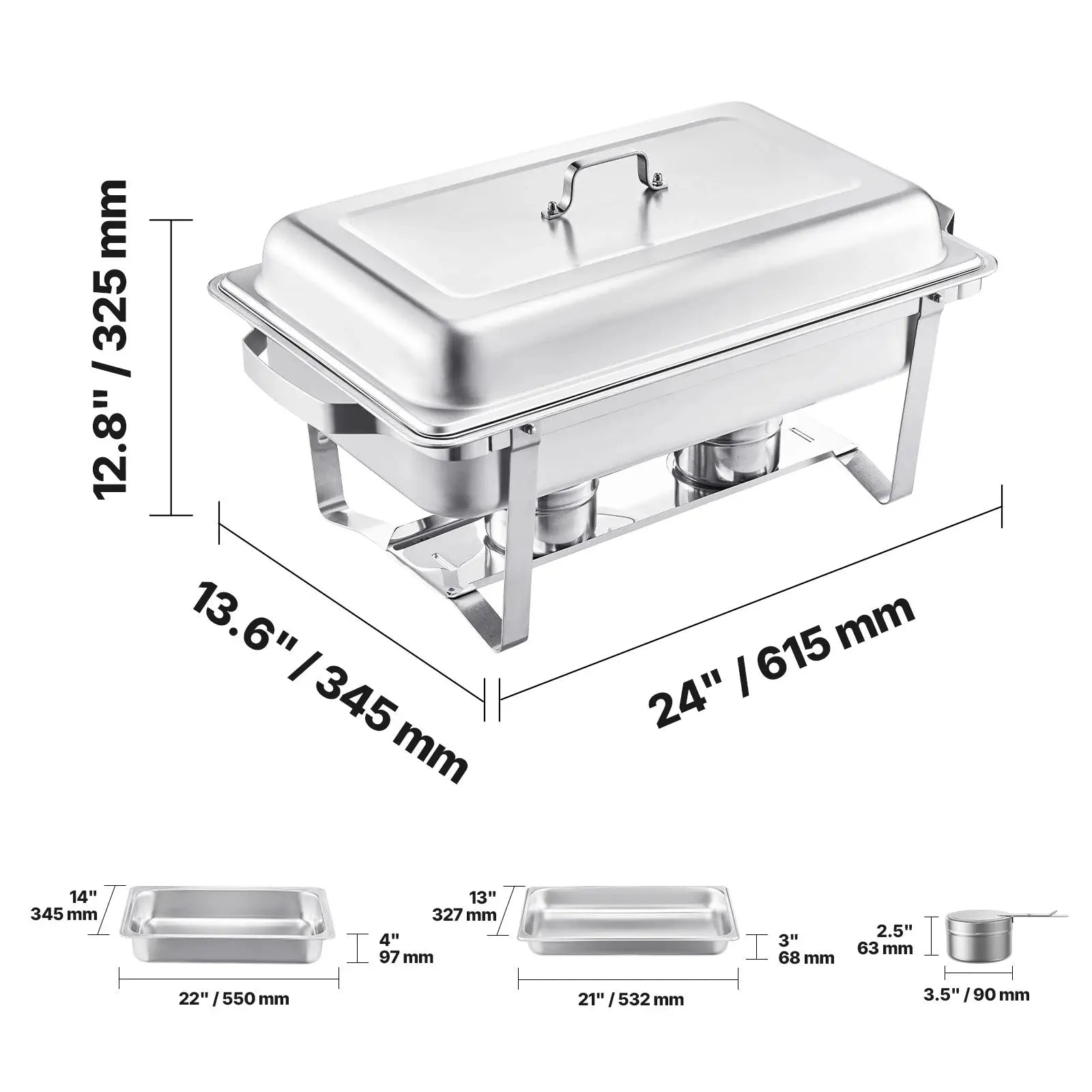 SucceBuy 8 Qt Chafing Dish Chafer Stainless Steel 2 Full 4 Half Pans