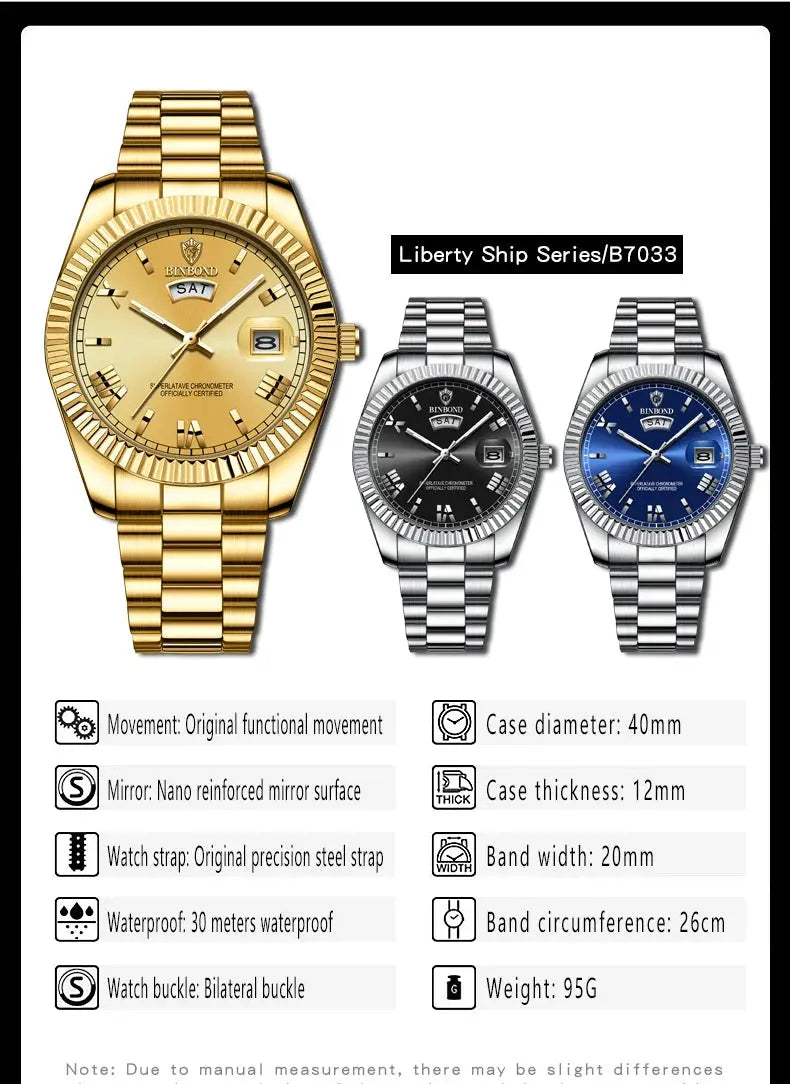 Binbond Mens Business Sports Quartz Watch Waterproof Luminous Calendar Wristwatch Premium Quality