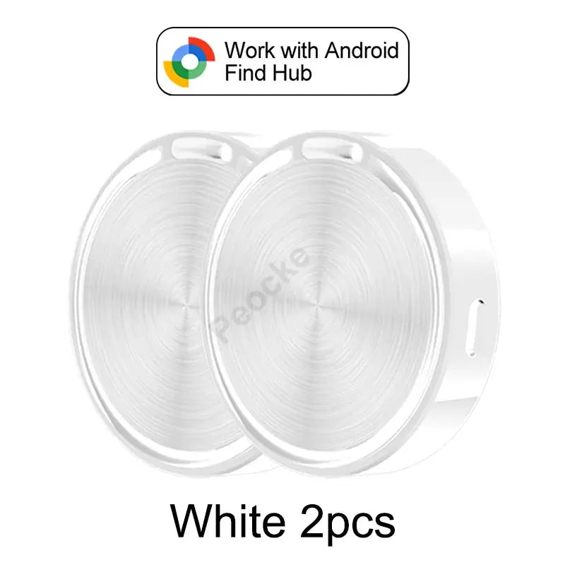 White 2pcs circular Bluetooth trackers for Android Find Hub compatibility