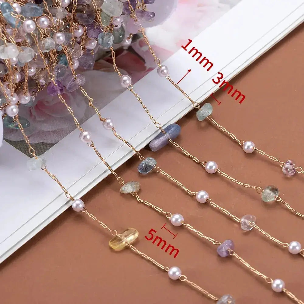 1 Meter Copper Chain With Irregular Stone Beads And 4mm Pearl Bead Links For DIY Jewelry Necklace Bracelet Pendant