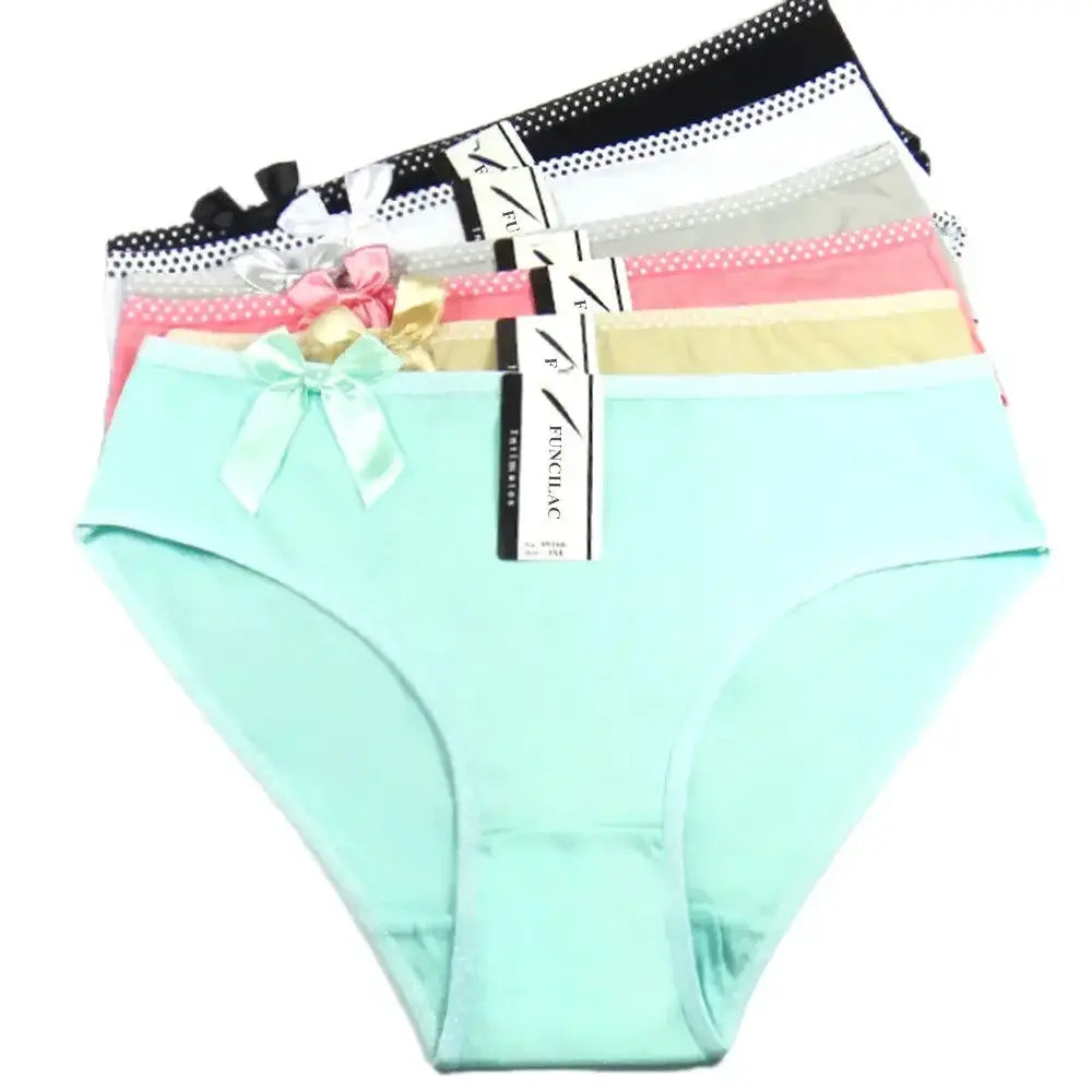 Women's cotton briefs 6-pack in pastel colors with bow accents, mid-rise underwear by Simples Market