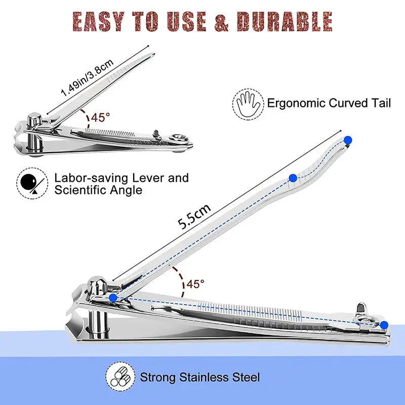 Splash Resistant Nail Clippers Stainless Steel For Hard Nails Durable Wide Jaw Grooming Tool