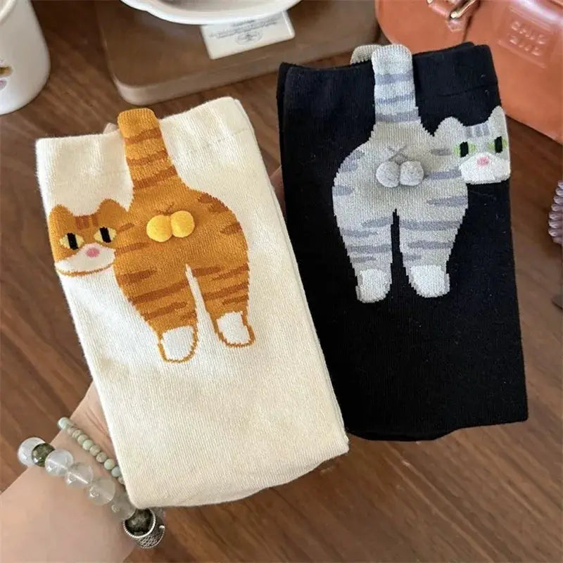 3D Cute Cat Socks Black And White Cotton Socks For Women And Girls Breathable Soft Kawaii Gift Sock Set
