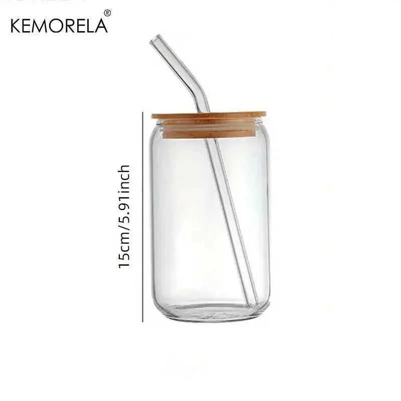 18.6oz 540ML Can Shaped Glass Cups With Bamboo Lids And Glass Straws For Beer Iced Coffee Wine Cocktail