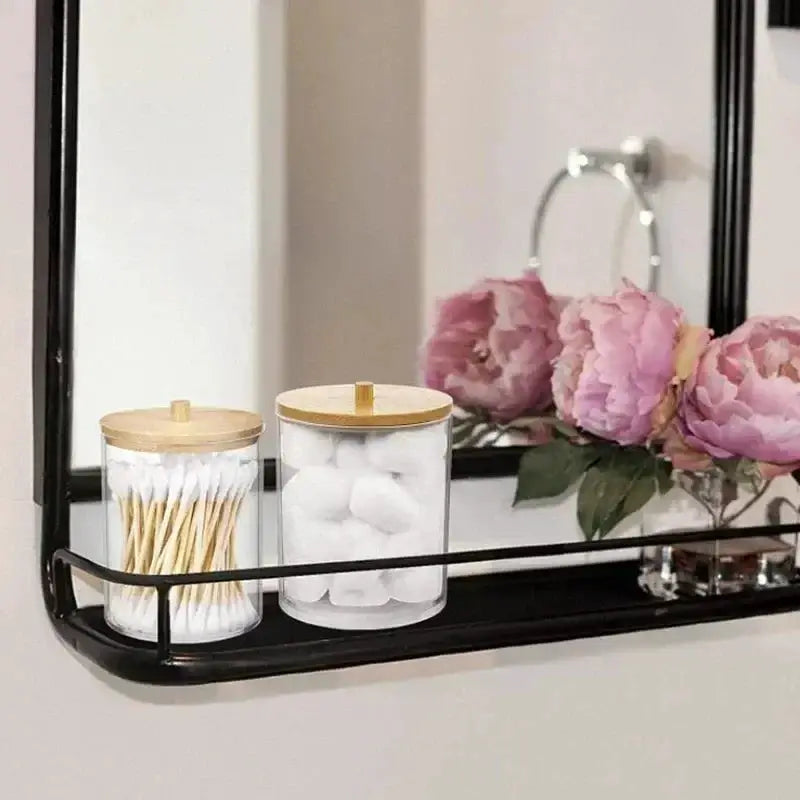 ClearNest Acrylic Storage Box Bathroom Organizer Transparent Box With Bamboo Lid For Cotton Pads Swabs QTips