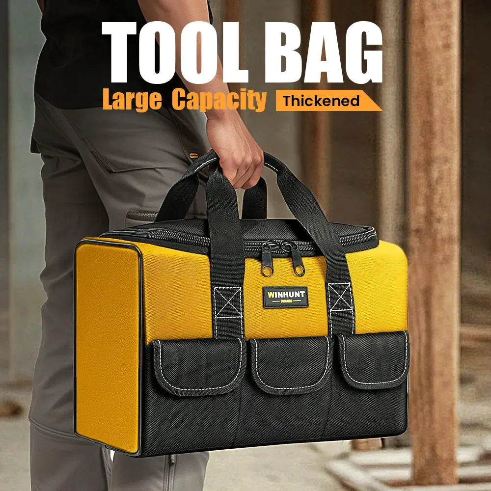 17 Inch tool bag by WINHUNT, yellow and black with 6 exterior pockets