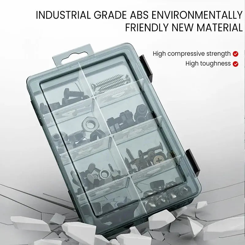 Simples Market AIRAJ clear plastic tool parts box with thickened grid compartments for screws and drill bits