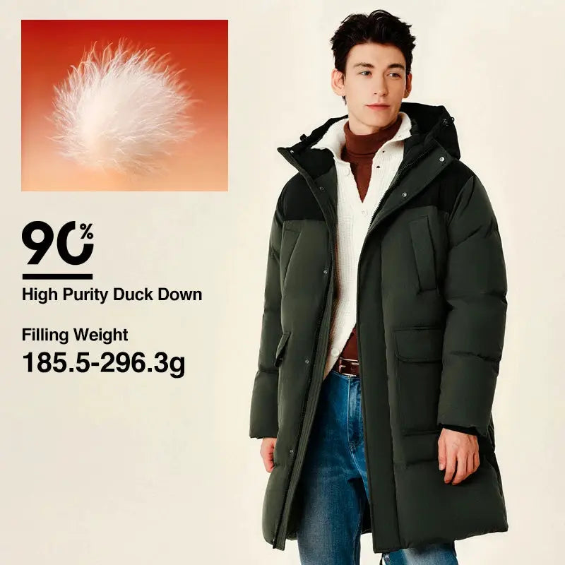 Semir men's long green down jacket, waterproof puffer with 90% duck down fill