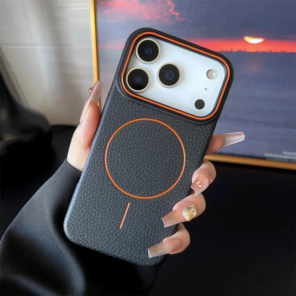Frosted Hit Color Lichee Pattern MagSafe Phone Case For iPhone 11 Through 17 Pro Max Soft TPU Finish