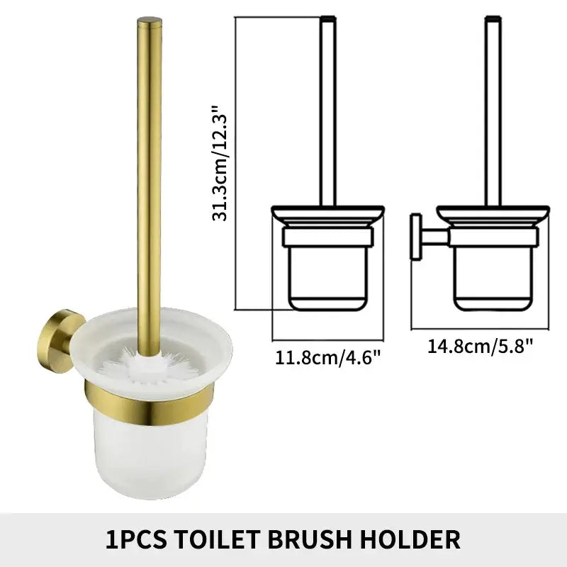 1pc Simples Market brushed gold toilet brush holder with wall mount and ceramic white cup