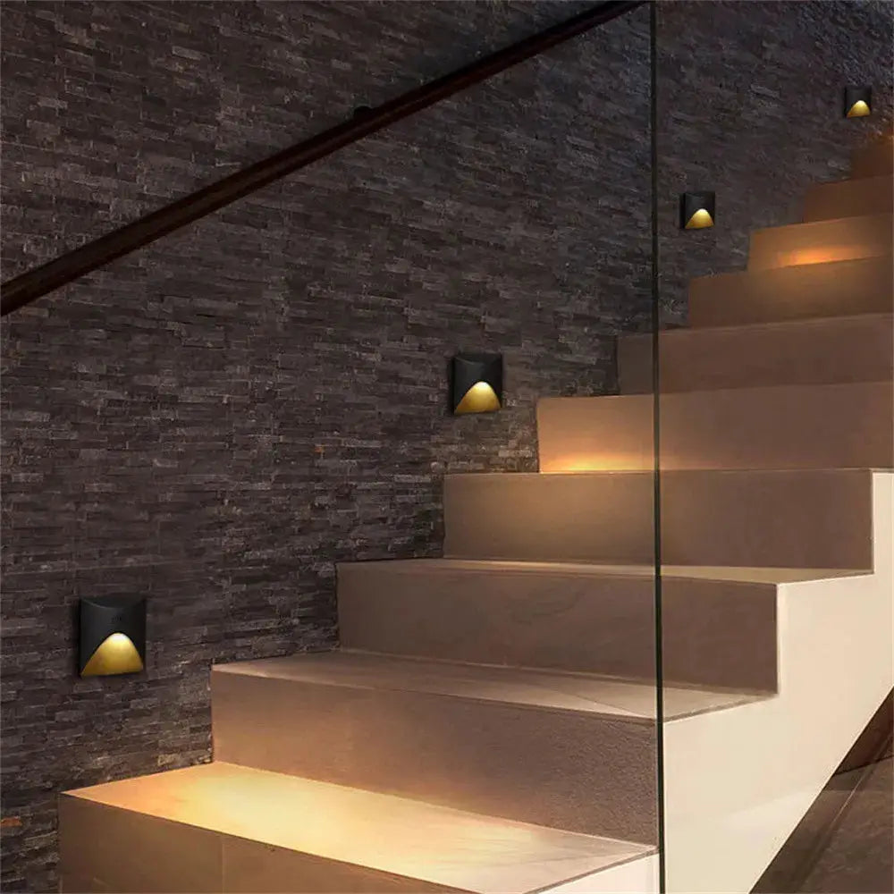 Outdoor recessed wall lamp set of 4 by Simples Market; IP65 3W LED stair lighting with warm amber glow