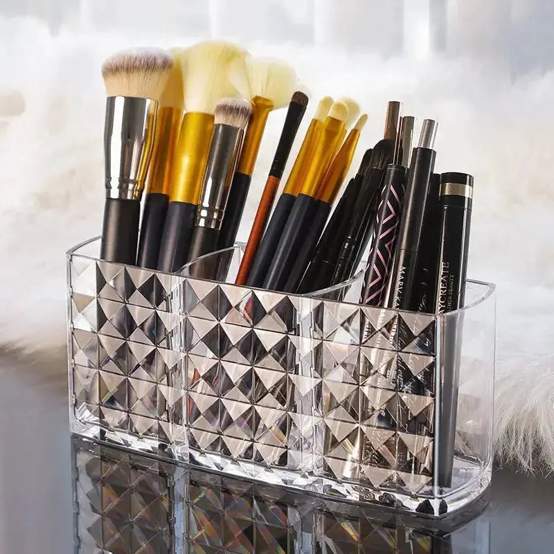 Diamond Patterned Mirror Cabinet Storage Box For Bathroom Vanity Cosmetic Organizer Lipstick Holder Transparent Design