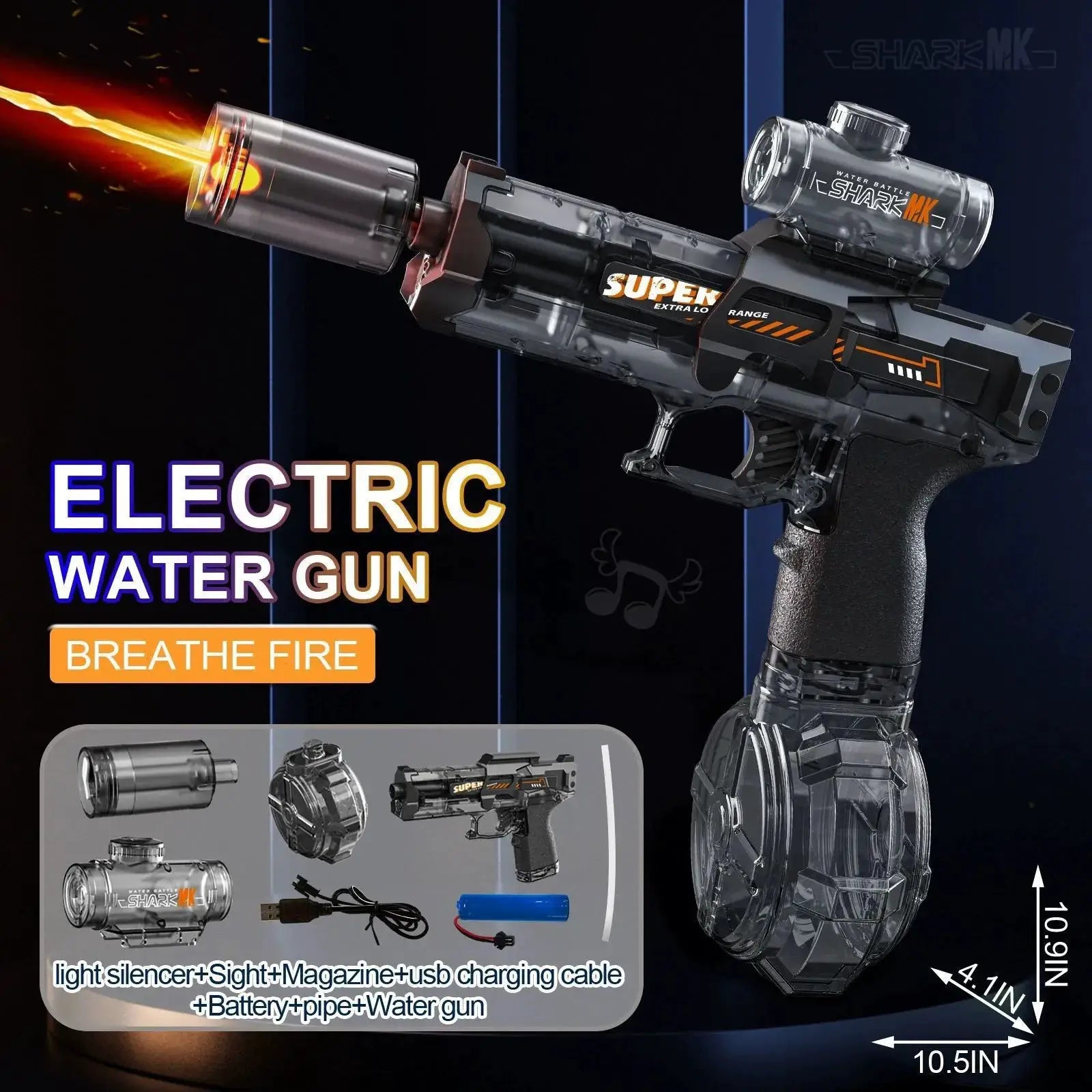 Electric Water Gun With Light and Flame Effect High Pressure Spraying for Outdoor Water Battles