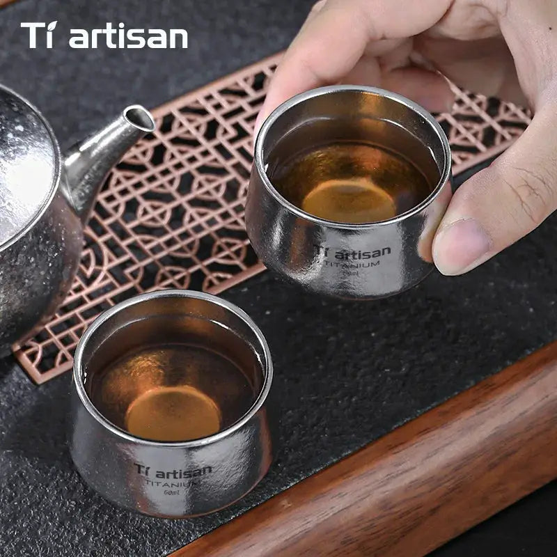 Tiartisan titanium 80ml double-layer gourd teacups, two lightweight camping mugs