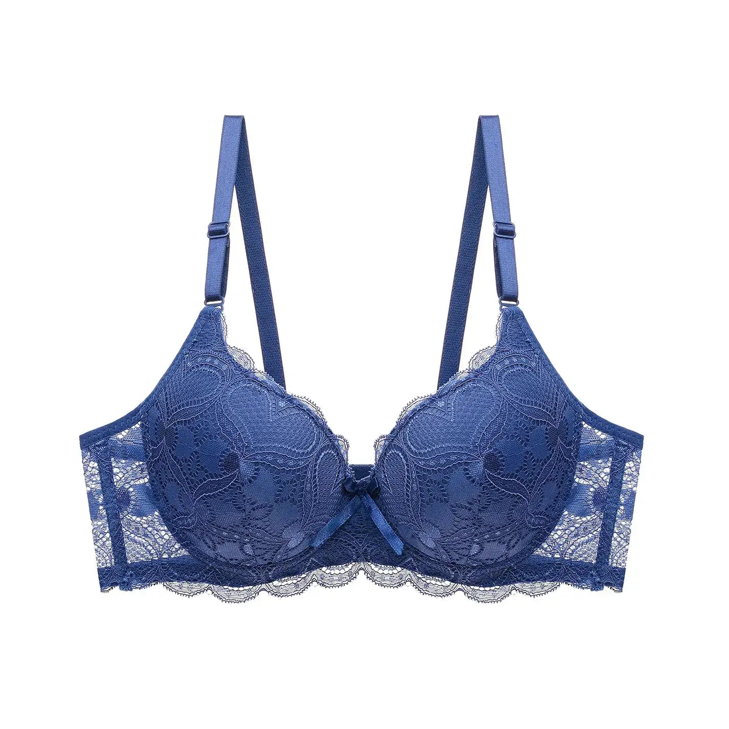 Simples Market blue lace push-up bra with adjustable straps and scalloped edges