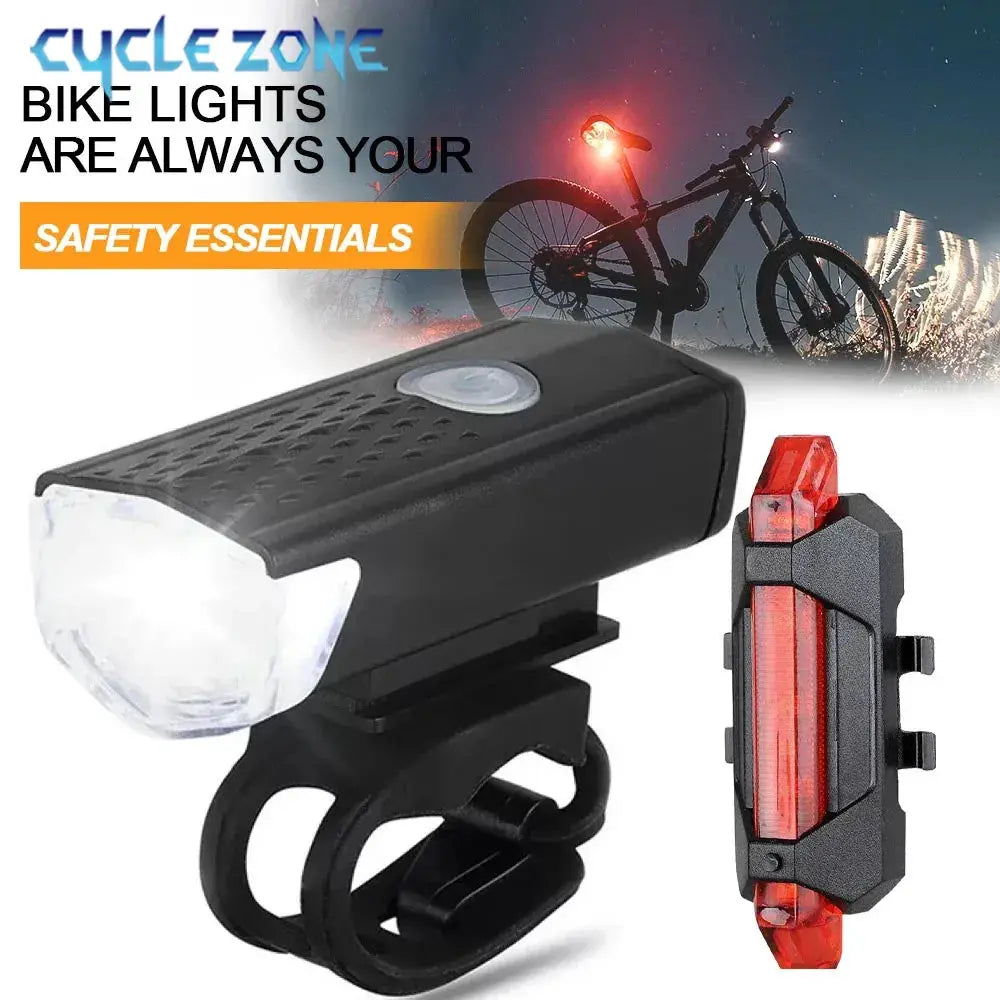 Cycle Zone USB Rechargeable Bike Front Light And Taillight With Red LED 3 Modes Easy Install