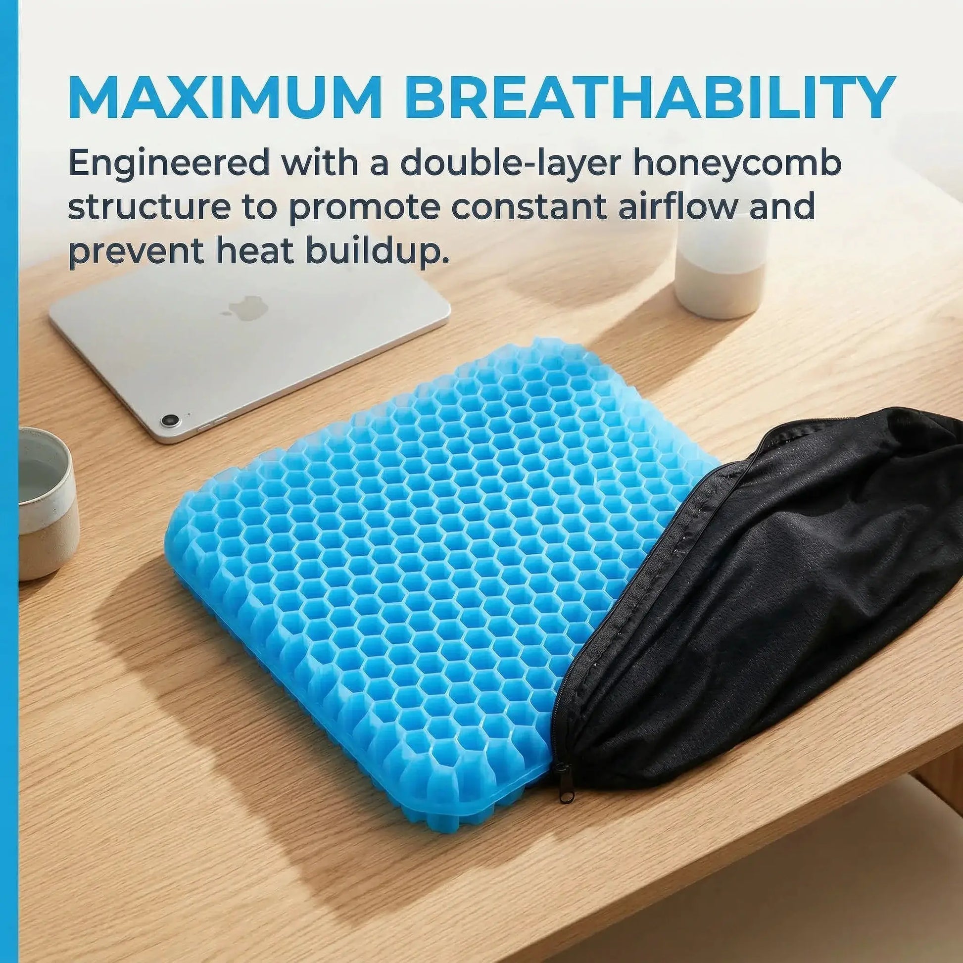 Simples Market large blue gel seat cushion with honeycomb texture and non-slip cover for hip tailbone pain relief