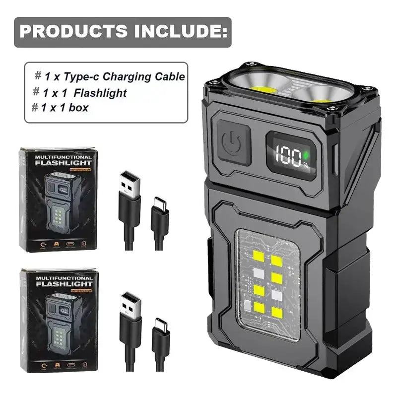 Mini USB Rechargeable LED Flashlight With COB Emergency Light Magnetic Tail For Camping And Hiking