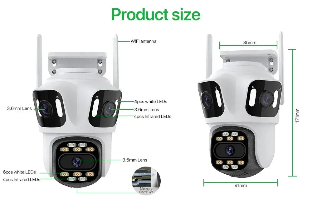 WONSDAR white three-lens IP security camera with WiFi PTZ and infrared night-vision LEDs