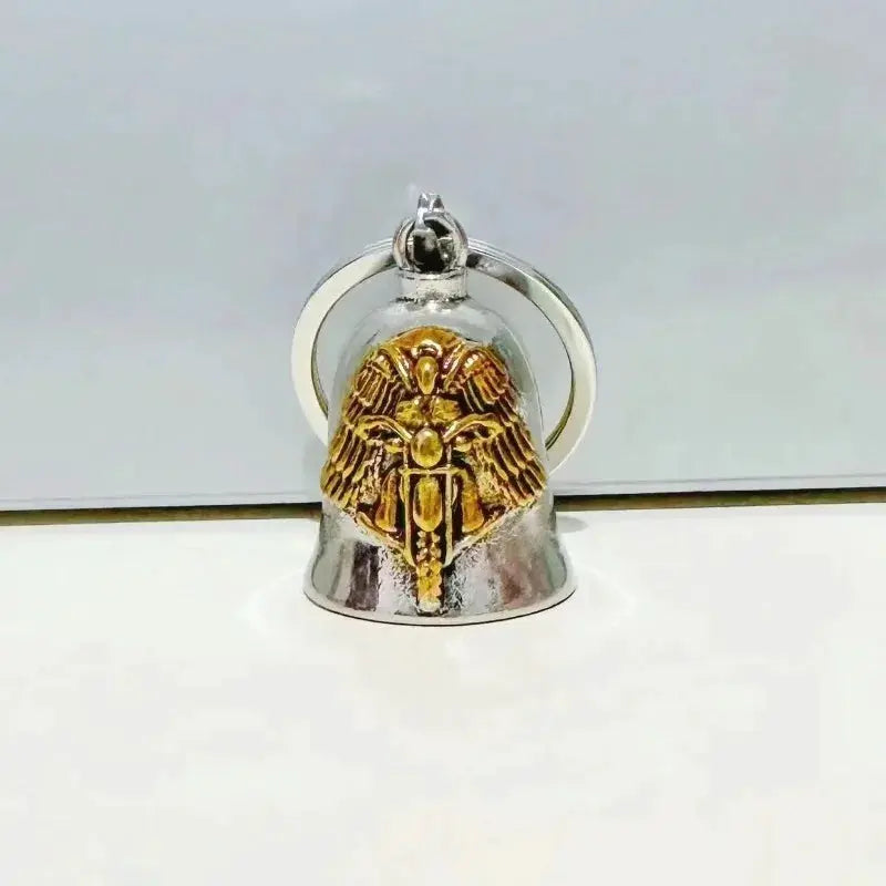 Angel Wings Motorcycle Bell Pendant Keychain Zinc Alloy Punk Rock Mens Riding Gift Accessory