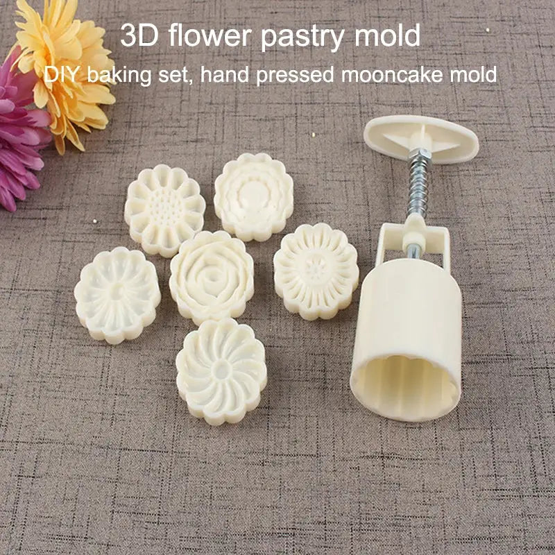 Six Piece 50g Mooncake Mold Set With Pattern Seals For Mid Autumn Cakes Diy Cookies And Floral Desserts