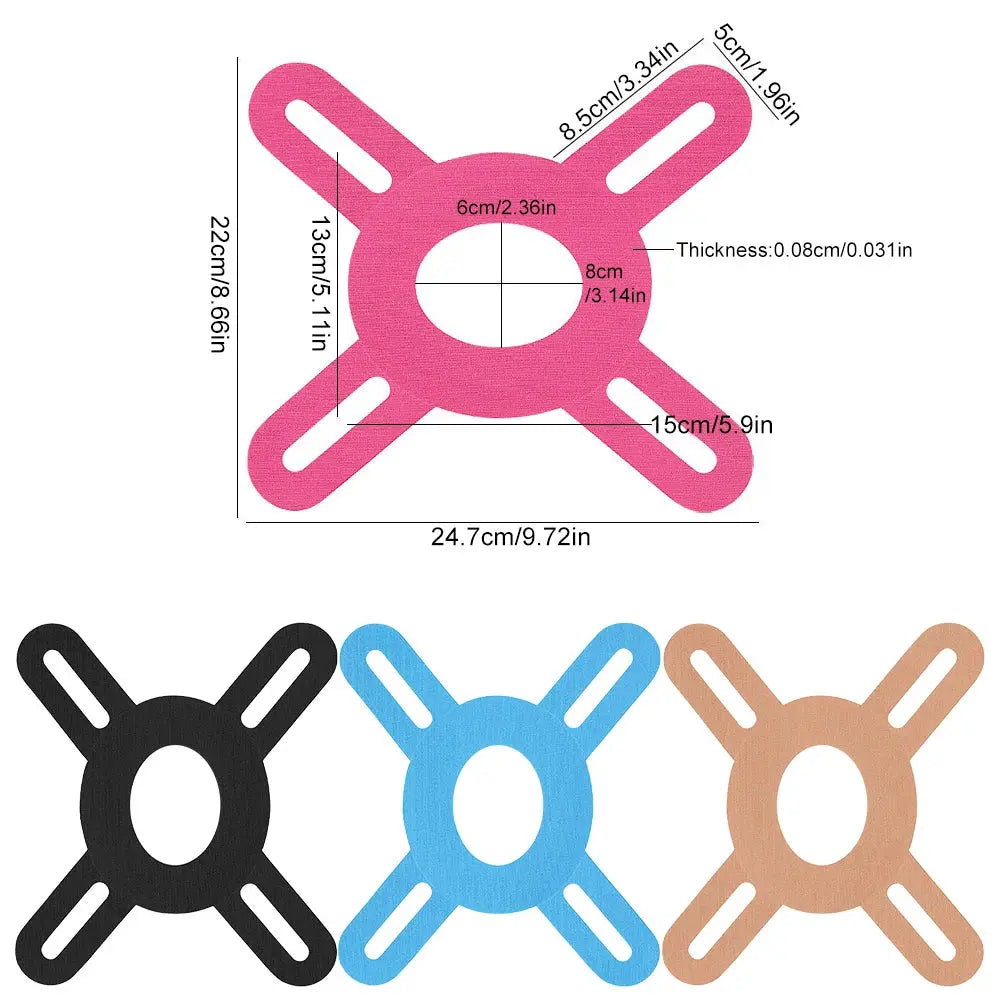 Simples Market 5-pack knee kinesiology tape precut shapes in black blue tan; professional-grade elastic sports tape