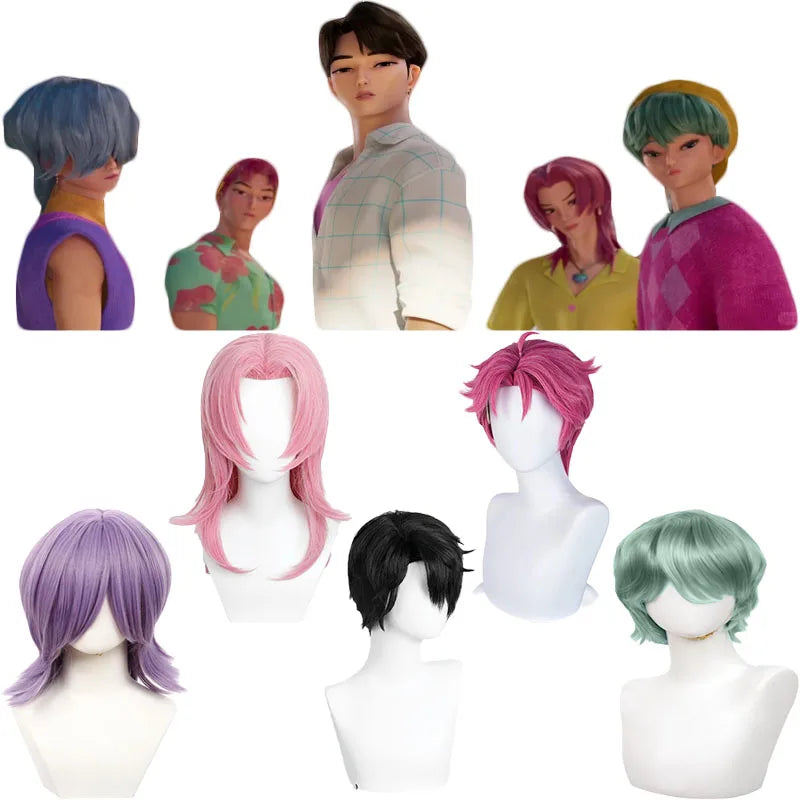 Saja Boys Jinu Baby Abby cosplay wig set in multiple colors; heat-resistant synthetic hair by Simples Market