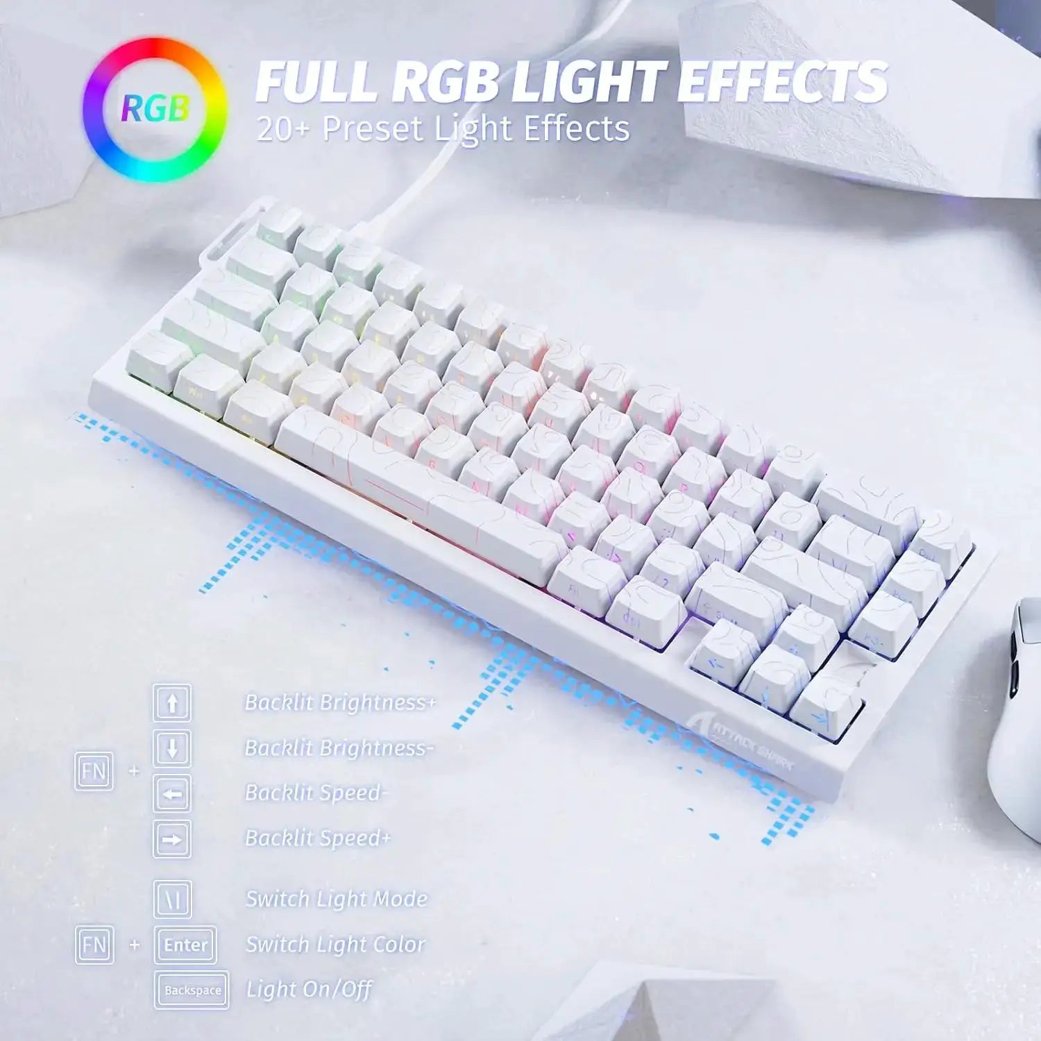 Simples Market Attack Shark X68 HE white 60% wired mechanical gaming keyboard with RGB backlighting