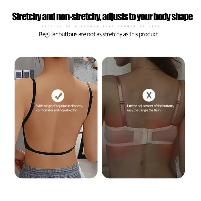 Women invisible bra in black and pink; deep U plunge, backless/strapless with transparent straps, Simples Market