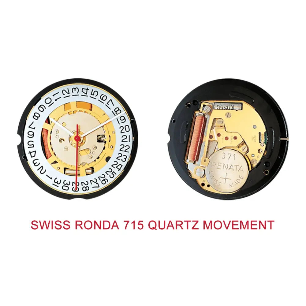 CADISEN Swiss Ronda 715 quartz watch movement; front dial and back view