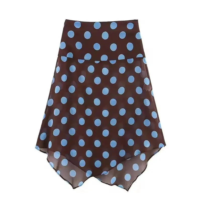 Polka Dot Midi Skirt Two Piece Set for Women Halter Top Beachwear 2026
