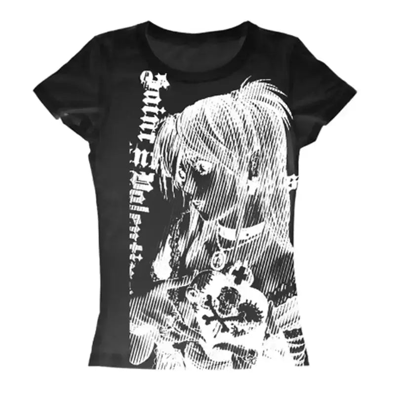 Y2K Anime Streetwear O Neck Crop Top Women Harajuku Vintage Tee With 90s Text Printing Casual T Shirt