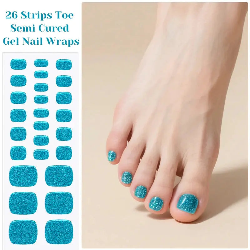 Turquoise glitter toe gel nail strips, 26 semi-cured wraps by Simples Market
