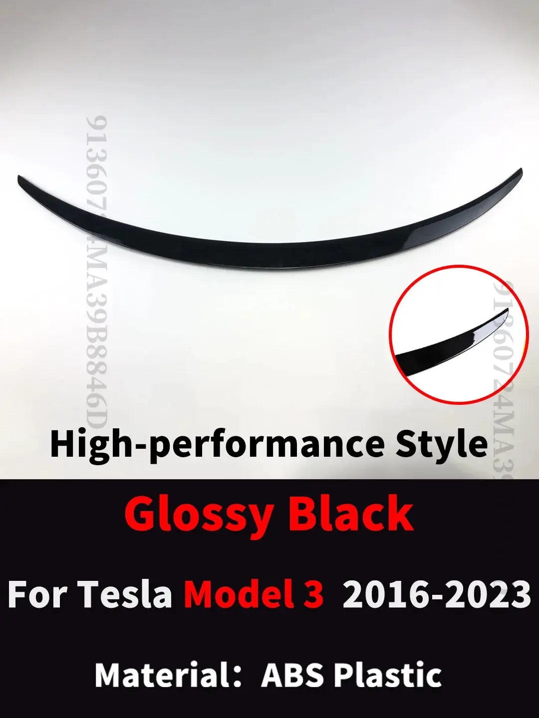 Rear trunk spoiler wing for Tesla Model 3 (2016–2023), glossy black ABS plastic, Simples Market